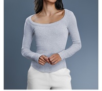 Haut à épaules dénudées pour femmes, chemise de yoga en modal à manches longues, t-shirt de sport doux pour l'automne, t-shirt tendance sexy ajusté pour sortir