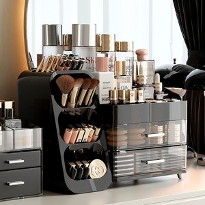 Boîte de rangement cosmétique multicouche, organisateur de maquillage, support de soins de la peau pour bureau, support pour rouge à lèvres, crayon à sourcils, en plastique noir - Product Image 2