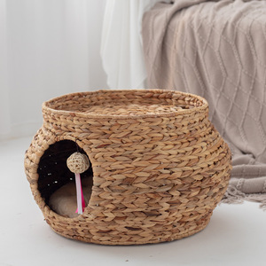 Wicker Cat <b>Bed</b> Round Handmade Fiber Fill Four Seasons Pet <b>House</b> For Cat - Product Image 3