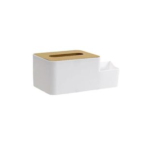 Wood Grain Tissue <b>Box</b> With <b>Storage</b> Compartment For Home Office Desktop Use - Product Image 5