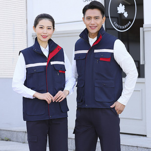 도매 패딩 코튼 반사 민소매 멀티 포켓 작업 남성용 조끼 조끼 - Product Image 6