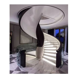 Design moderno Pré-fabricada Escada Espiral para Apartamento & Salão Uso Aço Inoxidável Stringer & Trilhar De Madeira com Trilho De Vidro - Product Image 2