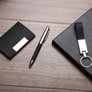 Customized logo Leather PU Business Card Holder Keychain Metal Pen Custom Printing Festival Business Office Promotional <b>Gift</b> <b>Set</b> - Product Image 3