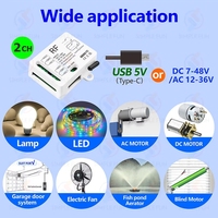 Interrupteur à distance sans fil universel 433 MHz 2 canaux Type-C 5V DC 12V 24V 36V 48V Module relais pour LED/Ventilateur/Moteur/Porte de garage