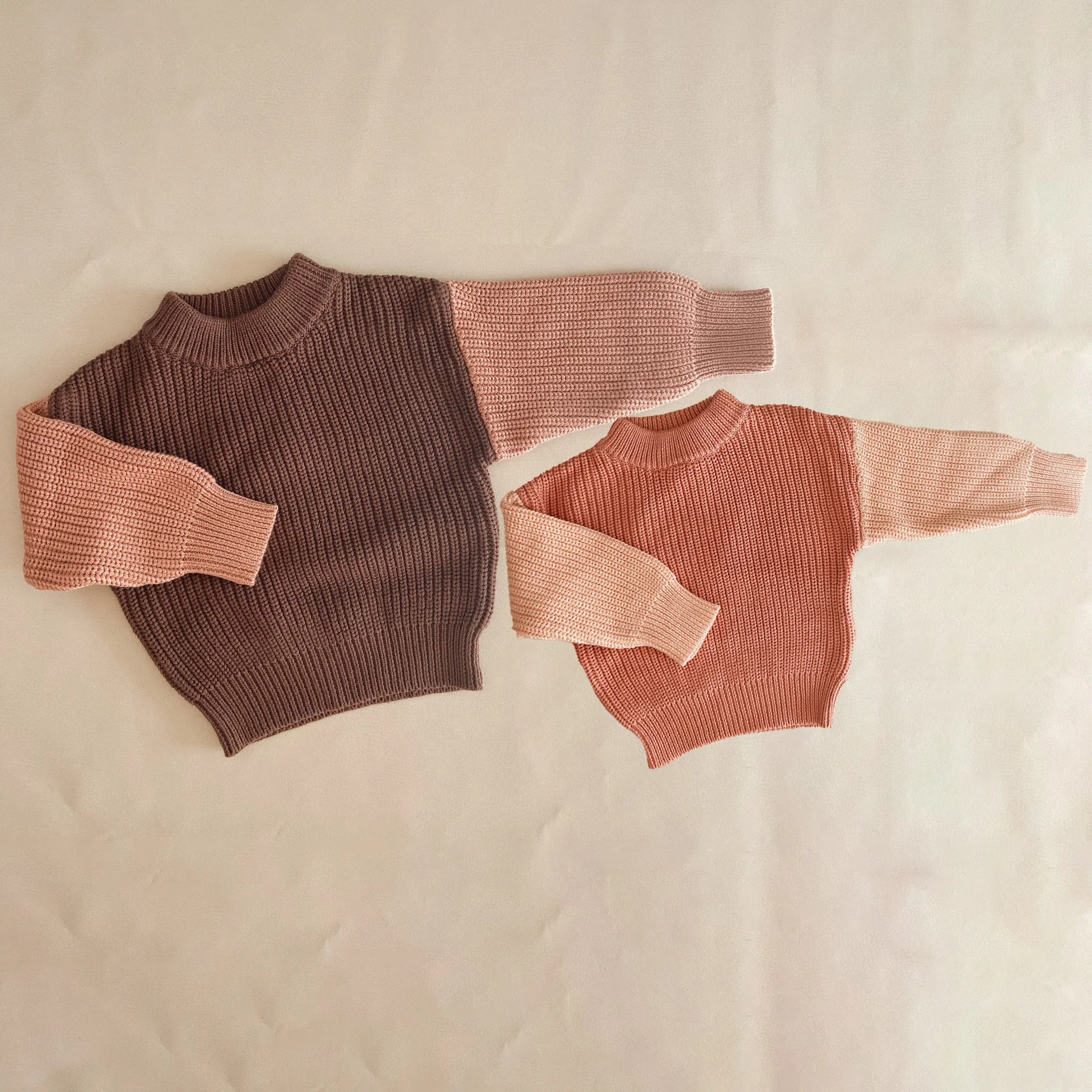 Matching Family Sets Color Block Sweater Patchwork Knitted Wear Crew Neck Pullover Cotton Knit Jumper Mommy And Me Clothing