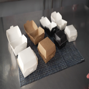 <span class=keywords><strong>Mini</strong></span> cajas de hamburguesas personalizadas de 2,8x2,8x2 pulgadas, contenedores de comida tipo concha, tapa con bisagras, papel negro desechable - Product Image 5