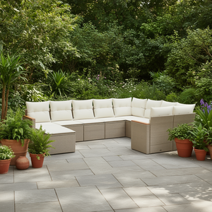 Ensemble de canapés de jardin en polyrotin beige, 9 pièces, mobilier d'extérieur, design contemporain confortable, coussins en mousse haute densité - Product Image 2