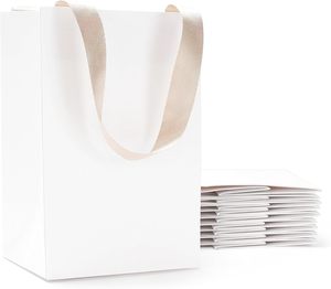 Sac de shopping blanc haut de gamme avec poignée en ruban, taille personnalisée, sac en papier spécial pour cadeau de mariage, emballage écologique - Product Image 1