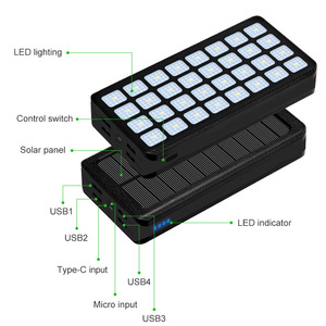 Banco de Energía Solar de 20000mAh con 4 Salidas USB, Resistente al Agua IP66, con Linterna LED, Entrada de 5V, 70% de Eficiencia, Uso Internacional - Product Image 2