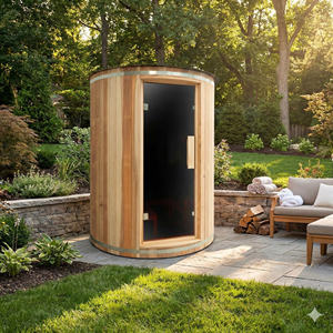 Factory Supply Garden Backyard Outdoor Round Sauna Cabin 160cm Traditional Wet Steam Sauna Kit <b>for</b> <b>Home</b> Villa - Product Image 6