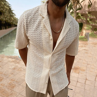 OEM Sommer Atmungsaktiver Gestreifter Einknopf-Cardigan mit Halbarm und Umlegekragen aus Polyester, Lässiger Lockerer Herren-Pullover