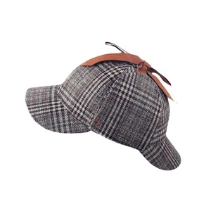 Unisex Tweed Deerstalker Hat Classic Herringbone Tweed mezcla de lana Newsboy gorras con orejeras accesorios de disfraz de detective - Product Image 1