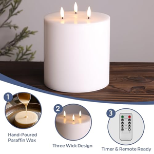 Bougie pilier LED sans flamme extra large en cire ivoire, effet flamme 3D réaliste, avec télécommande - Product Image 5