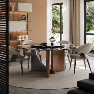 Tavolo da Pranzo Moderno in Marmo con Gambe in Acciaio al Carbonio <span class=keywords><strong>e</strong></span> Lazy Susan Integrata per Appartamenti, Case, Hotel <span class=keywords><strong>e</strong></span> Ristoranti - Product Image 2