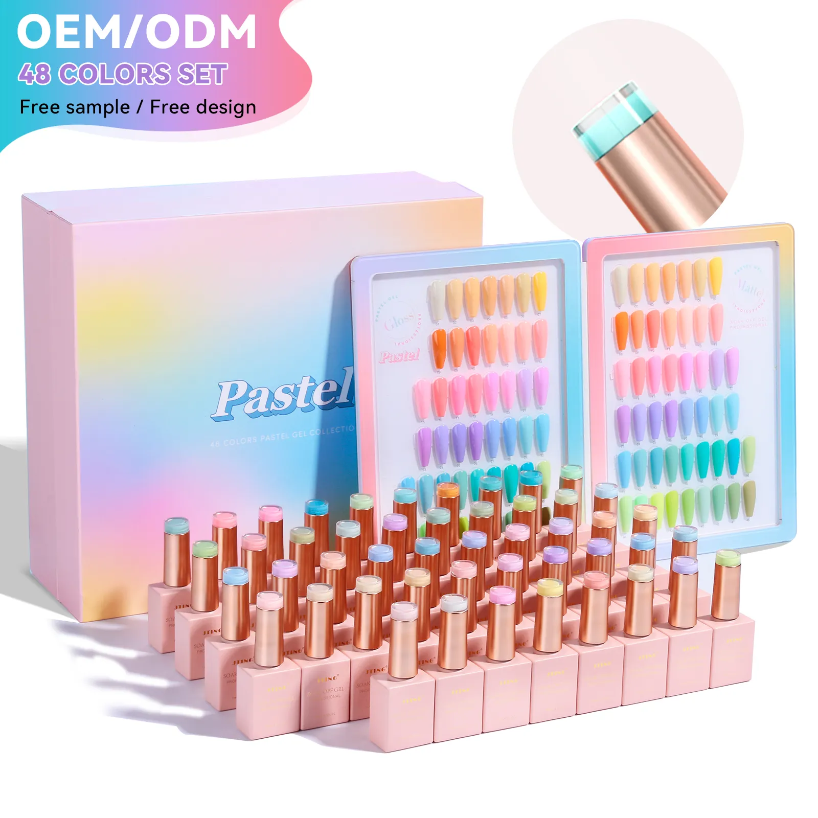 JTING new arrival popular summer collection pastel 48 colors nail gel polish box set free book OEM customize your own brand