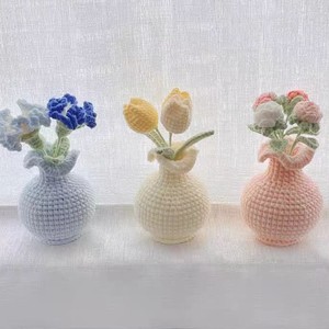 Handmade Crochet <strong>Flower</strong> <strong>Vase</strong> with Bouquet Yarn Floral Arrangement - Product Image 6