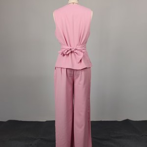 <span class=keywords><strong>Ensemble</strong></span> deux pièces décontracté pour <span class=keywords><strong>femme</strong></span>, style transfrontalier Europe-Amérique, nouveau style africain, avec pantalon et débardeur sans manches à col nœud et laçage - Product Image 6