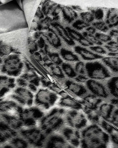 맞춤형 후디 재킷 이중 레이어 레오파드 프린트 헤비 웨이트 프렌치 테리 오버사이즈 인조 퍼 리버시블 지퍼업 블랭크 후디 남성용 - Product Image 4