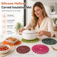 Sous-plat en silicone ajouré à motif floral, résistant à la chaleur, antidérapant, protection de table, sans BPA, qualité alimentaire, tapis en silicone réutilisable