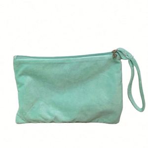 Sac de maquillage en velours écologique, personnalisable avec logo imprimé, portable, vert, réutilisable, pour femmes, vente en gros - Product Image 6
