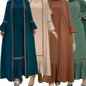 Gaun Muslim Wanita Model Abaya Cardigan Terbaru <span class=keywords><strong>M</strong></span>-77, Bahan Bernapas, Hiasan Berlian Imitasi dan Rumbai, Gaya UAE - Product Image 2