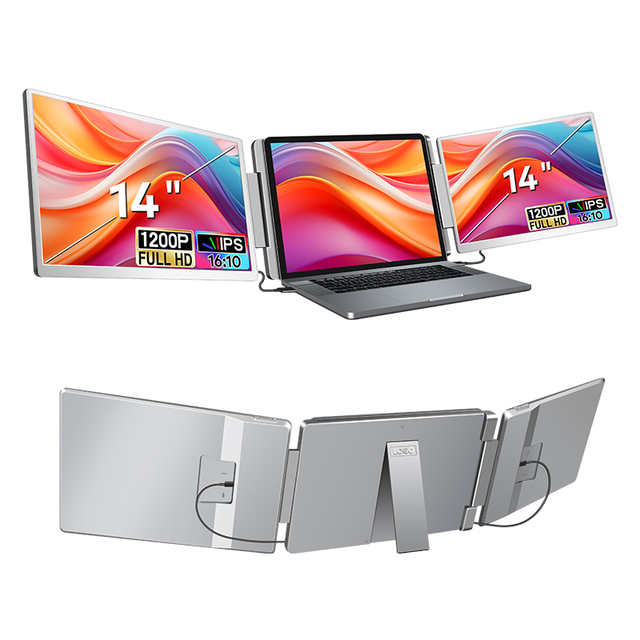 Portable Tri Screen Monitor 14 Inch 16:10 IPS Full HD 1920x1200 Adjustable Stand Plug And Play For Laptop