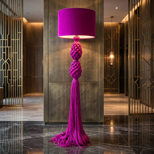 Lampe sur pied décorative en macramé, base en fer massif, abat-jour en corde de coton tressée à la main, couleur et taille personnalisées pour la maison, le café - Product Image 1