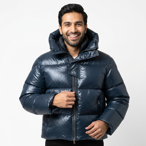 Men Women Canvas Stand Collar Puffer <b>Jacket</b> Shiny Parka Quilted Padded Coat Warm Outwear Winter Regular - Product Image 1
