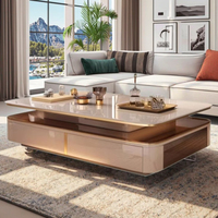 Table basse rectangulaire supérieure en pierre frittée avec design convertible à cadre en métal de haute qualité de luxe léger