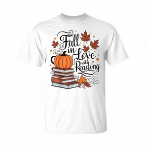 T-shirt pour enseignants « S'enthousiasmer pour la lecture » avec des citrouilles d'automne - Product Image 2