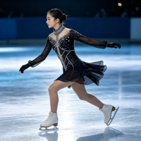 Robe de patinage artistique noire à strass, col montant, dos évidé, manches longues, en maille, pour compétition de patinage sur glace, personnalisable
