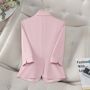 White Women's Blazer Solid Color Single Button Slim Fit Short Sleeve Summer Style For Petite Women - Product Image 3