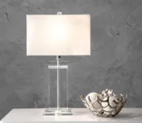 Lampe de table moderne européenne à base en cristal avec capteur de commande, abat-jour en tissu, alimentation CA, design épuré