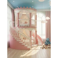 Lit superposé rond en bois massif JS, lit double circulaire pour enfants avec escalier en spirale pour hôtel à thème, appartement