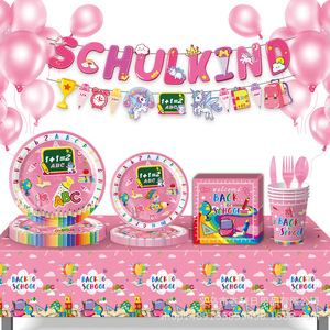 Back To School Party Supplies Pink Tableware Decorations 40-60 Pcs Set For Kids Celebration - Product Image 1