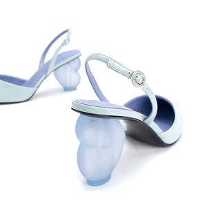 Fancy Women Unique Heart Shape Heels Pointy Toe Dress <b>Shoes</b> Office Lady Sexy Sling Backs Blue Sandals Custom Logo - Product Image 4