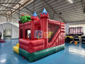 Château gonflable commercial rouge pour enfants avec toboggan intérieur sec – Combo de jeu gonflable pour fêtes - Product Image 2
