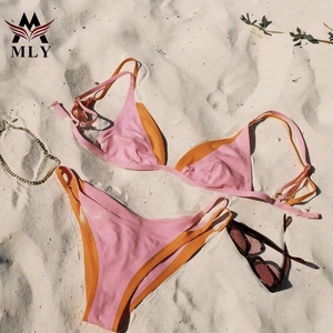 MLY nouveau été femmes Sexy et à la mode couleur bloqué Double bandoulière fendu Bikini <span class=keywords><strong>maillot</strong></span> <span class=keywords><strong>de</strong></span> <span class=keywords><strong>bain</strong></span> grande taille maillots <span class=keywords><strong>de</strong></span> <span class=keywords><strong>bain</strong></span> - Product Image 3