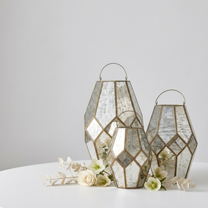 Manufacturers Popular Brass Framed Mercury Glass <b>Hexagon</b> Hurricane Candle Holders in Different Sizes - Product Image 2