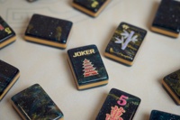 Jeu de Mahjong américain en acrylique à 3 couches, 160 pièces, élégance orientale originale, motif noir et or, pour jeu de table et de fête