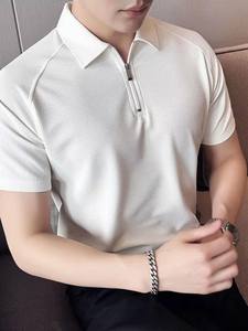 Camiseta ajustada con cuello de Polo de diseño propio para hombre, camiseta de melocotón para hombre, cuello de Polo de longitud Regular, mangas cortas raglán - Product Image 2