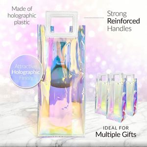 Custom Size Holographic Wine Gift Bags Reusable PVC Clear Large <b>Bottle</b> Tumbler with Handles - Product Image 3