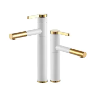High Quality White And Gold Copper Hand Wash Basin Brass Taps Mixer Bathroom Sink Faucets