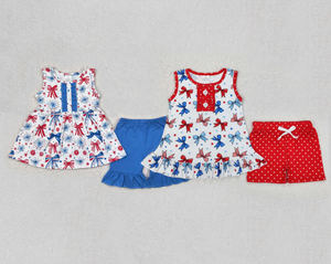 Conjuntos de túnica y pantalones cortos con lazos del 4 de julio para hermanas pequeñas - Product Image 1