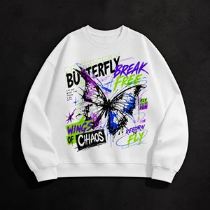 <span class=keywords><strong>Felpa</strong></span> Oversize Bianca Unisex con Stampa BUTTERFLY BREAK FREE, Pullover in Cotone Pesante, Streetwear Personalizzato - Product Image 2