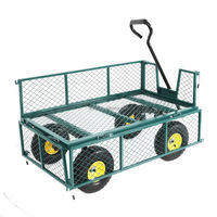 Carretilla Utilitaria de Construcción Resistente, Laterales Extraíbles, Mango Ajustable, Cuatro Ruedas, Malla Metálica de Acero, Carrito de Jardín