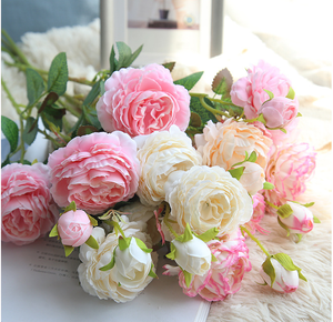 Fleurs artificielles en soie cabochon anglais 10 pièces, fausses roses, fleurs mixtes, lot de 3 têtes, fausses pivoines, décoration pour mariage à la maison - Product Image 2