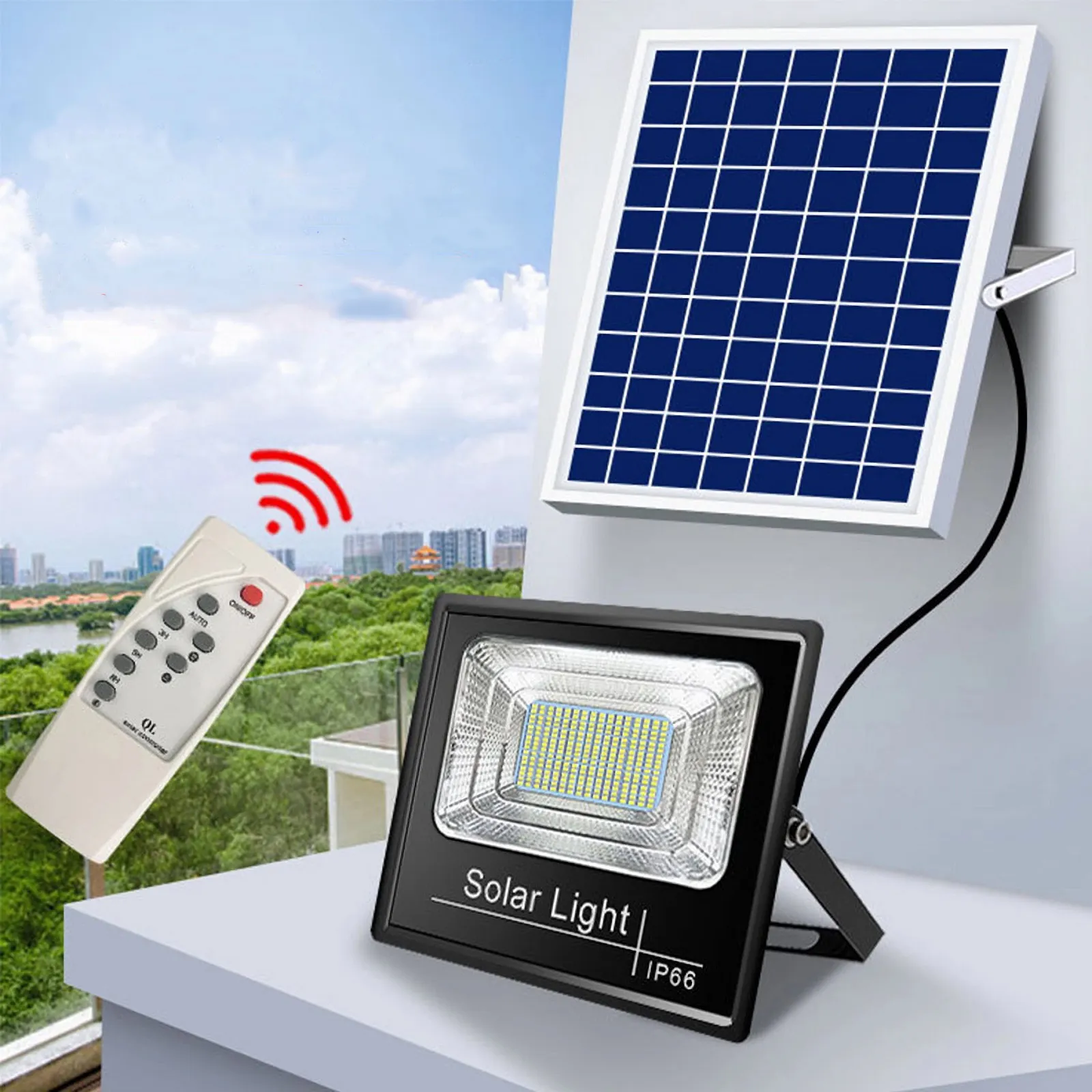 Lampu Solar, lampu luar ruangan tahan air reflektor lampu sorot dengan Remote Control lampu Led 5M kabel taman halaman dalam ruangan lampu surya luar ruangan