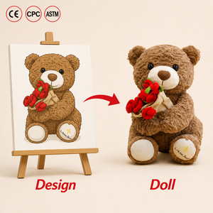 Regalo di San Valentino, Orsacchiotto Personalizzato con <span class=keywords><strong>Disegno</strong></span> su Misura, <span class=keywords><strong>Peluche</strong></span> con Fiori, Regalo di Compleanno Personalizzato in Poliestere - Product Image 1