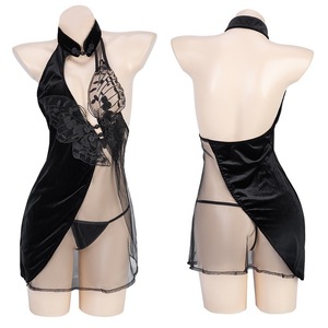 Completo intimo sexy da donna in poliestere trasparente, stile Cheongsam, con top a farfalla e cinturino, modello monopezzo a tre punti, seducente, ODM - Product Image 5